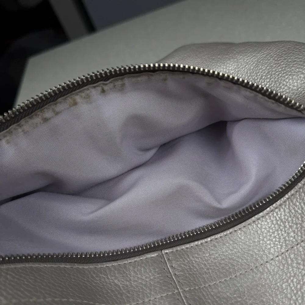 Coach Metallic Silver Peebled Leather Hobo Duffle Crossbody Shoulder‎ Bag F15064